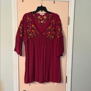 Floral Embroidered Red Dress
